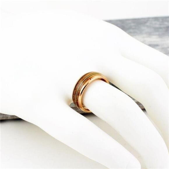 Wedding Band Rings Rose Gold Whiskey Barrel Wood Guitar Design Wedding Rings - Picture 5 of 7